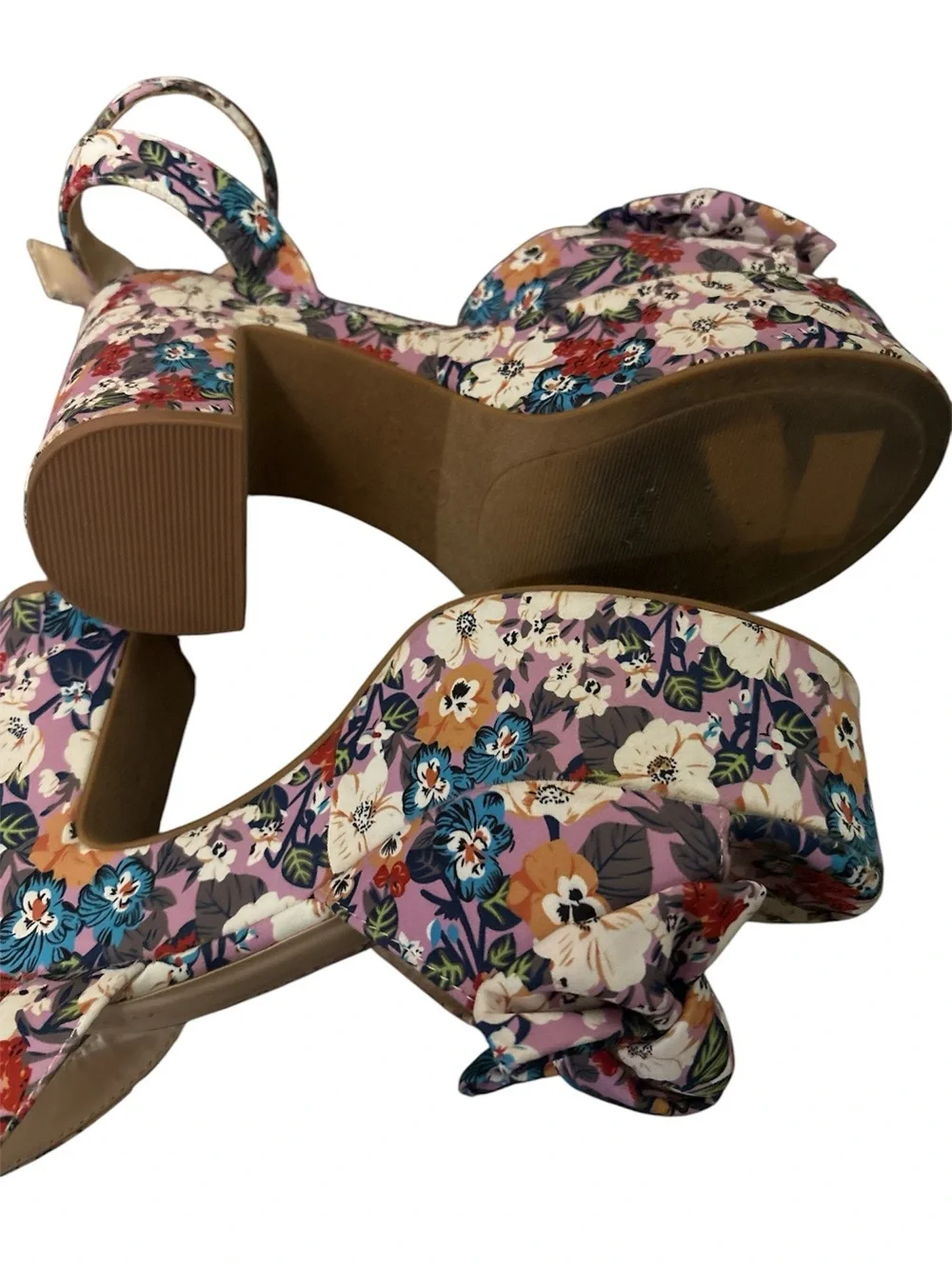 BAMBOO Floral Platform Ankle-Strap Heels 7